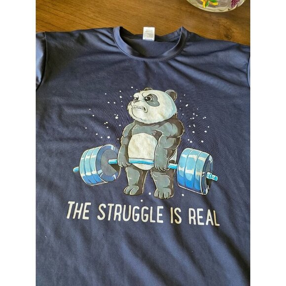Panda Gym T-Shirt The Struggle Is Real Navy Blue Funny Graphic Tee M - Picture 3 of 8